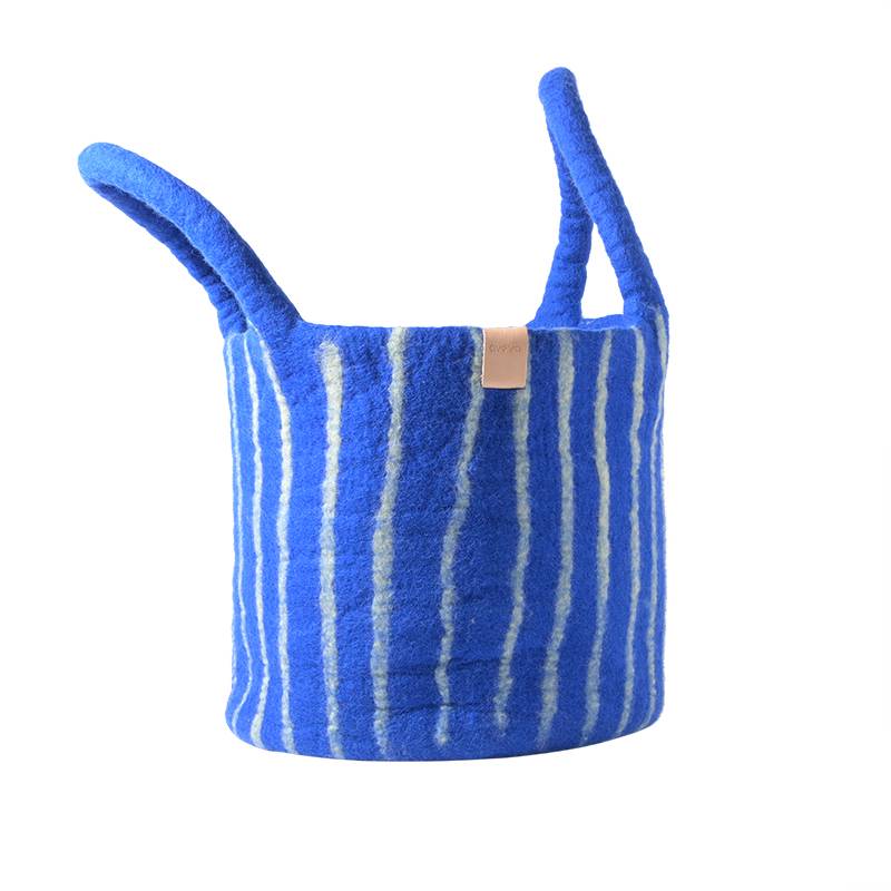 Panier en laine - rayures bleu électrique